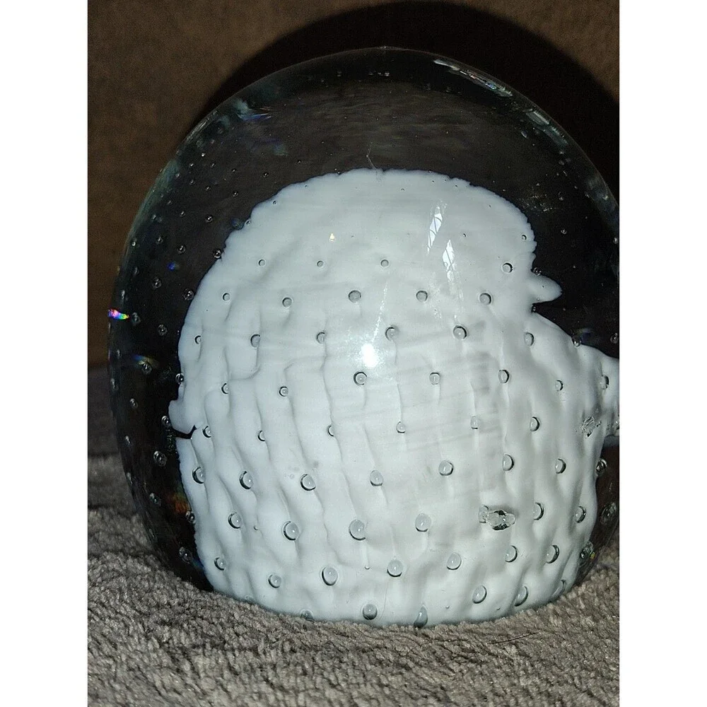 Vintage Controlled Bubble Art Glass Paperweight White & Smoky Black Swirl 3.5
